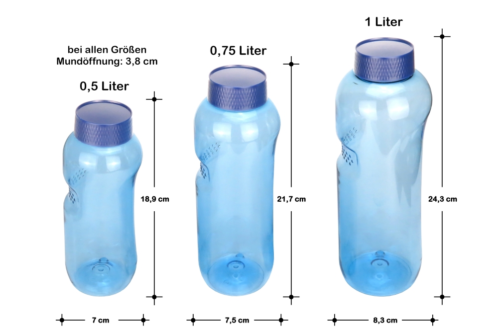 Bild 1 von Kavodrink 4 x 0,5 L Tritan Trinkflasche Wasserflasche Flasche Sport Fahrrad BPA  / (Deckelvariante) Premiumdeckel mit integrierter Dichtung